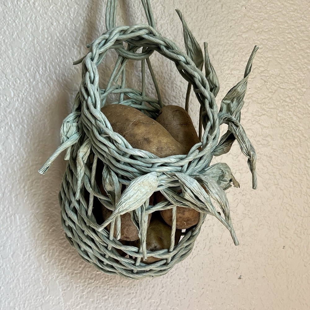 Hand Woven‎ Hanging Basket Vegetable Root Cellar Pantry Storage Fruit Flowers